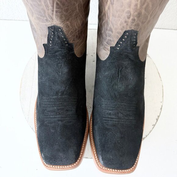 Rod Patrick Mens Cowboy Boots 12.5 D Black Pig Suede Leather Western Square Toe - Picture 6 of 12